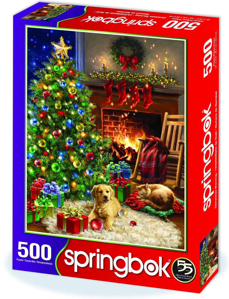 Springbok Christmas Morning 500 Piece Jigsaw Puzzle - This Classic Scene of a Cozy Christmas Morning Under The Tree is Colorful and Relaxing - Image 2
